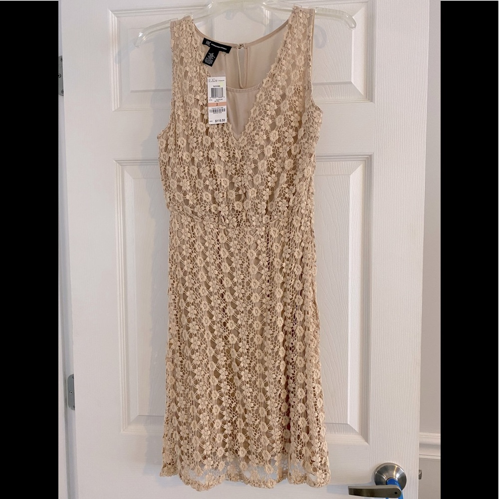 BNWT INC Crochet Floral Dress With Sheer Top